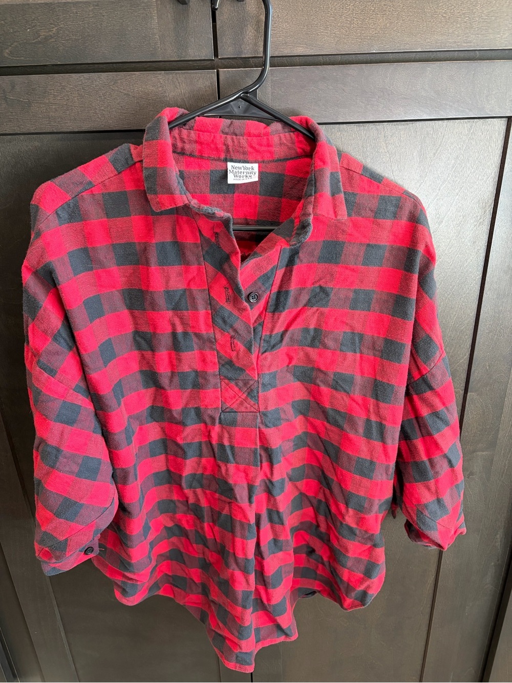 New York Maternity Works Red & Black Buffalo Plaid Maternity Flannel Shirt